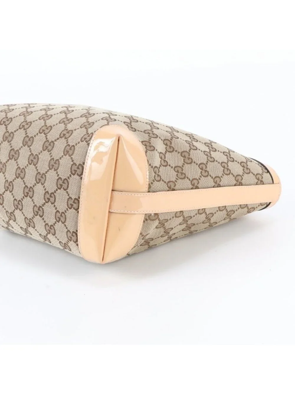 Gucci GG Canvas Bamboo Leather Handbag Tote Brown